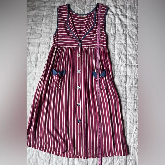 Vintage Red Striped w/ Blue Contrast Midi / Maxi Dress Sailor Fisherman Circus-M - Picture 8 of 9